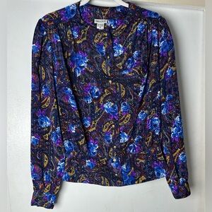 NICOLA Women's Vibrant Blue and Purple Paisley Blouse Size 10